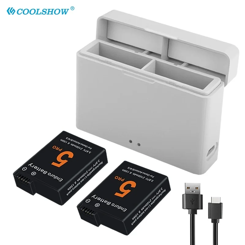 2100mah Battery Plus For Osmo Action 5 Pro Battery Charger Sports Camera Accessories For DJI OSMO Action 3 / 4 / 5Pro Batteries