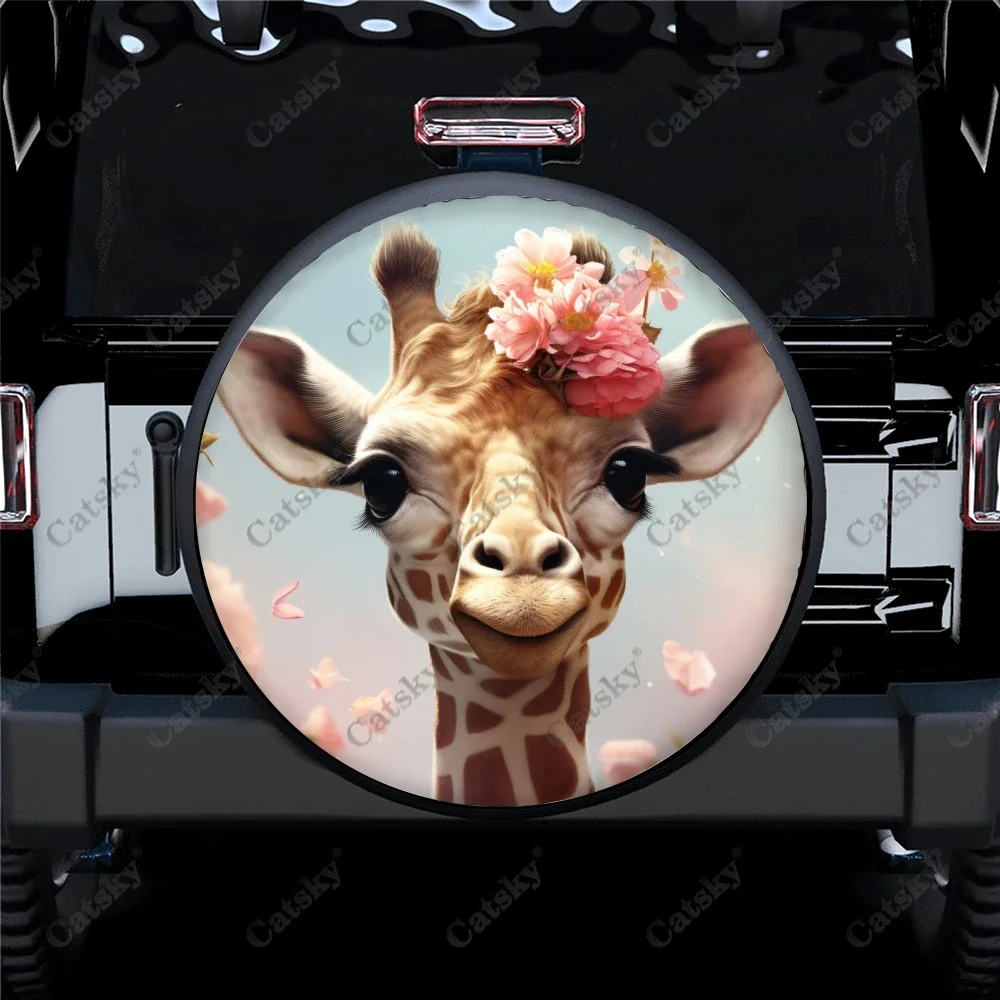 Majestic Mammal Giraffe Polyester Universal Spare Wheel Tire Cover Wheel Covers for Trailer RV SUV Truck Camper