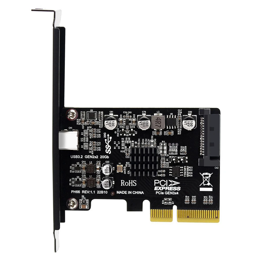 USB PCIE Card Type C PCI-Express 4X to USB 3.2 Gen 2X2 (20Gbps) ASM3242 Chipset for 8/10/Linux