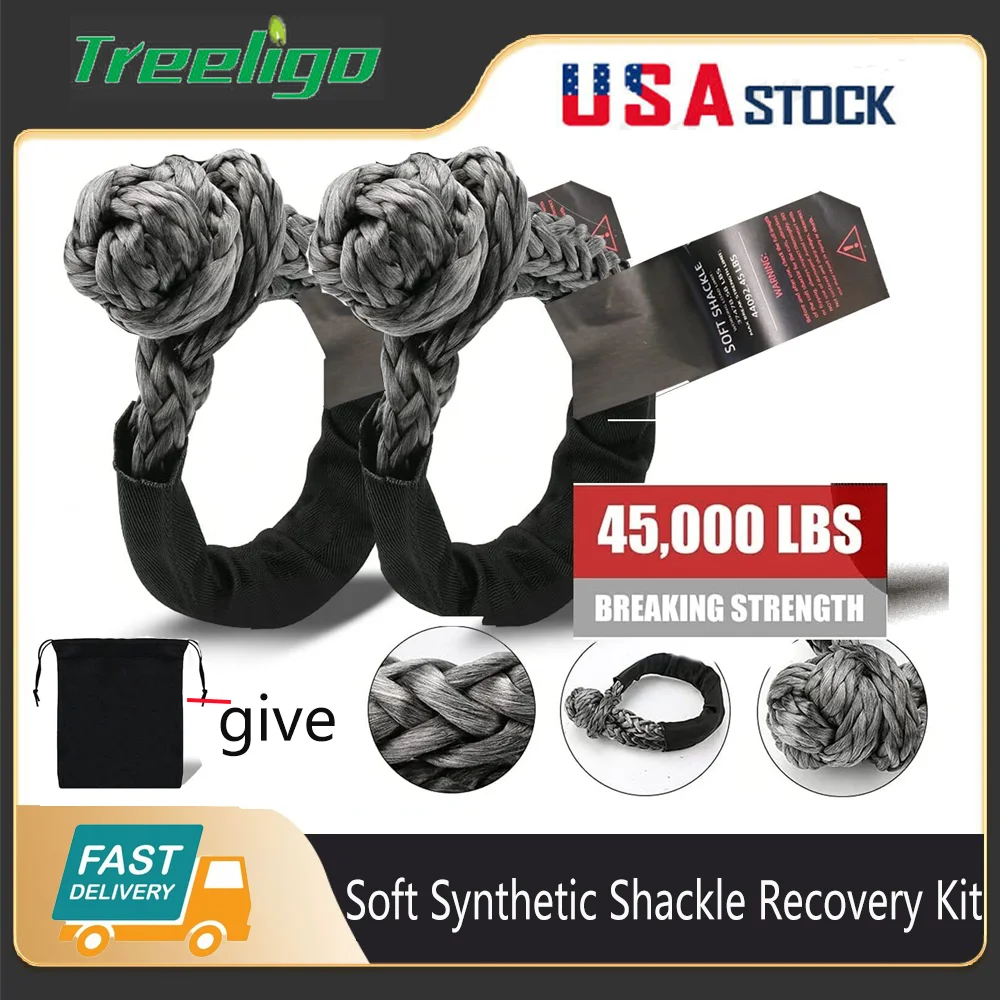 

Treeligo 2PAC Soft Synthetic Rope Shackle Recovery Kit 3/4" x 22" For ATV Off-Road Truck Yacht Farming Industrial 45000Ibs