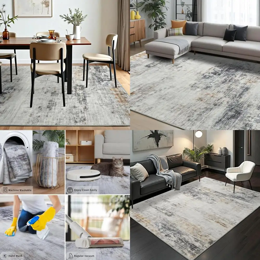 

Современный моющийся ковер с коротким ворсом 7x9 для дома - серый/коричневый