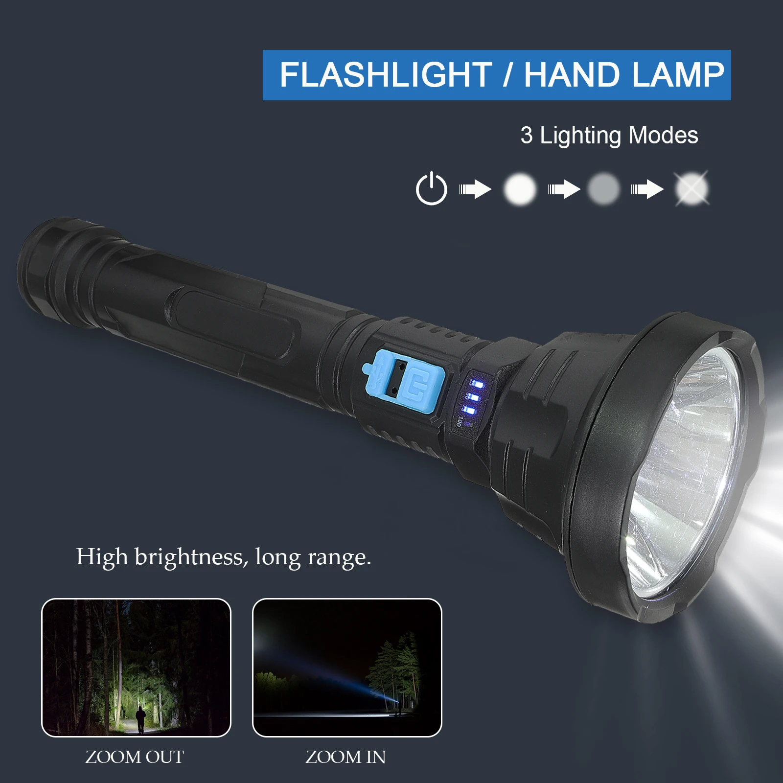 

USB Rechargeable LED Flashlight 500LM Ultra Bright Camping Lighting Device Waterproof Plastic Torch Black Outdoor