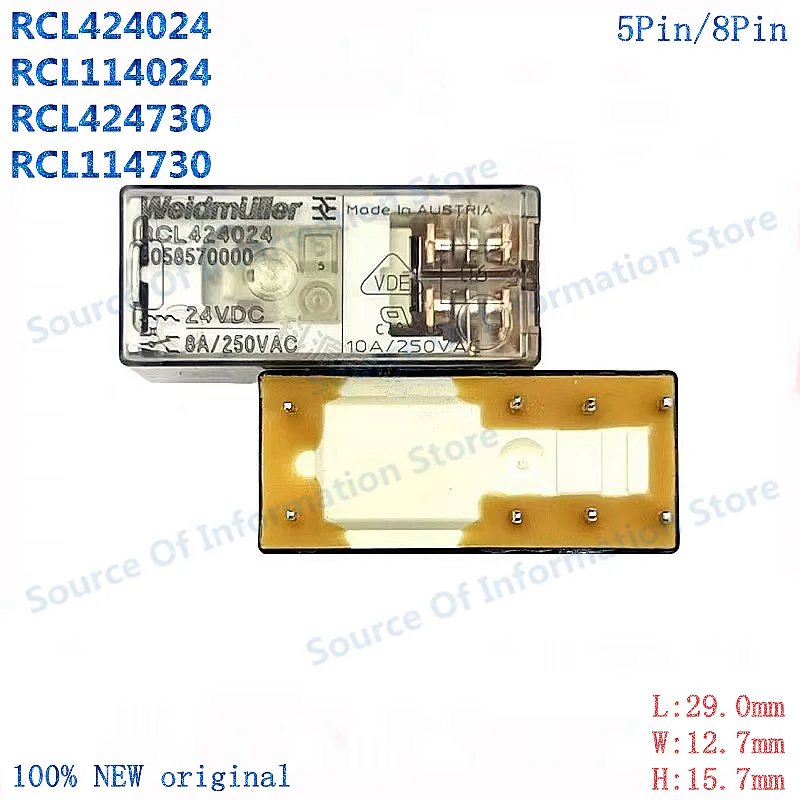 

Weidmüller Relay RCL424024/424730/114024/114730 24VDC 230VAC 5Pin/8Pin