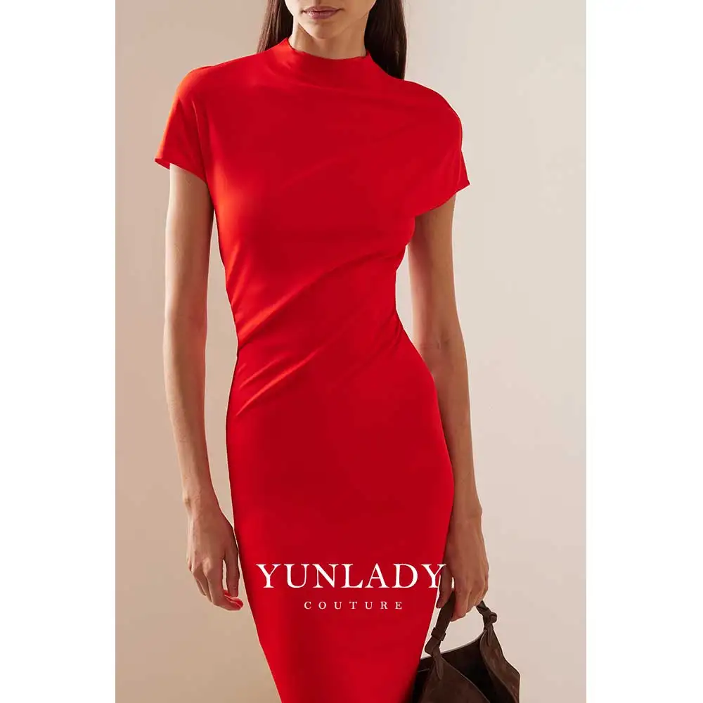 YUNLAN Sexy Red Skinny Crepe Mermaid Evening Dress 2024 Muslim Ladies Wedding Guest Ankle Midi Skirt Daily Home Reunion Dress