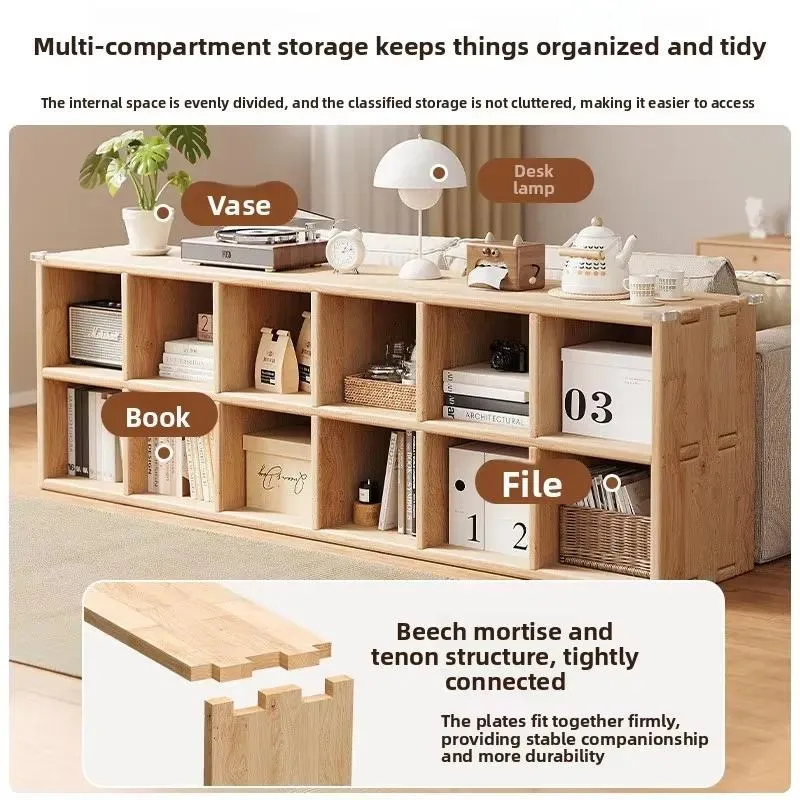 Solid Pine Wood Bookshelf Open Bookcase with Mortise and Tenon Joints Floor-Standing Storage Cabinet Home Office Study
