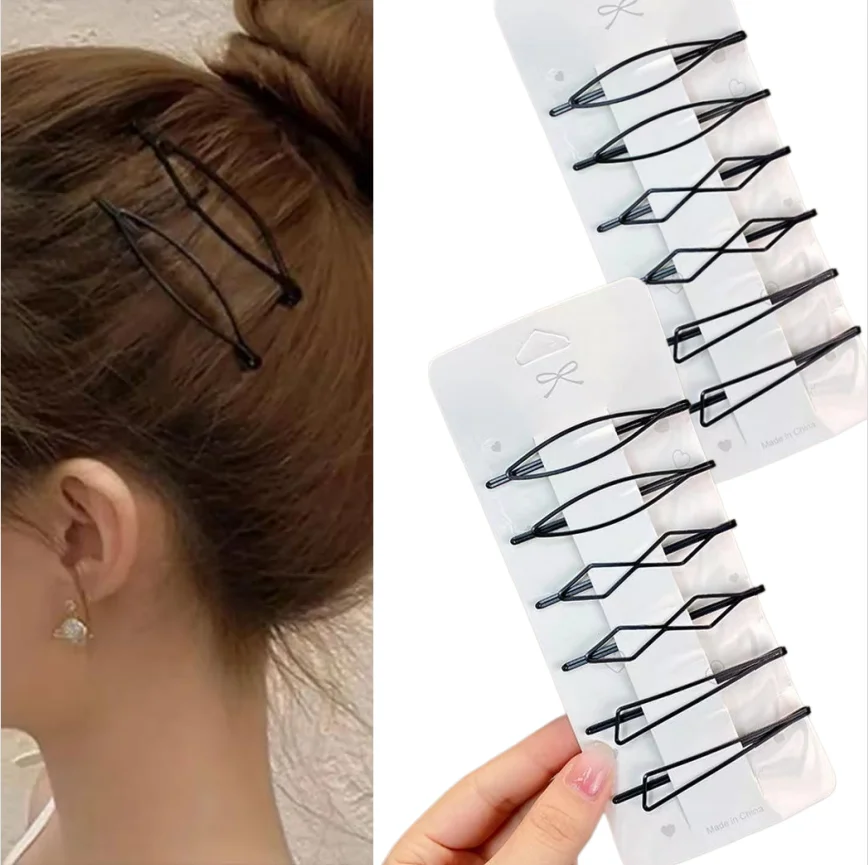 12 pinzas de pelo geométricas negras, incluyendo estilos de lágrima, triángulo y onda, pinzas de pelo invisibles negras sin costuras para el cabello suelto y horquillas.