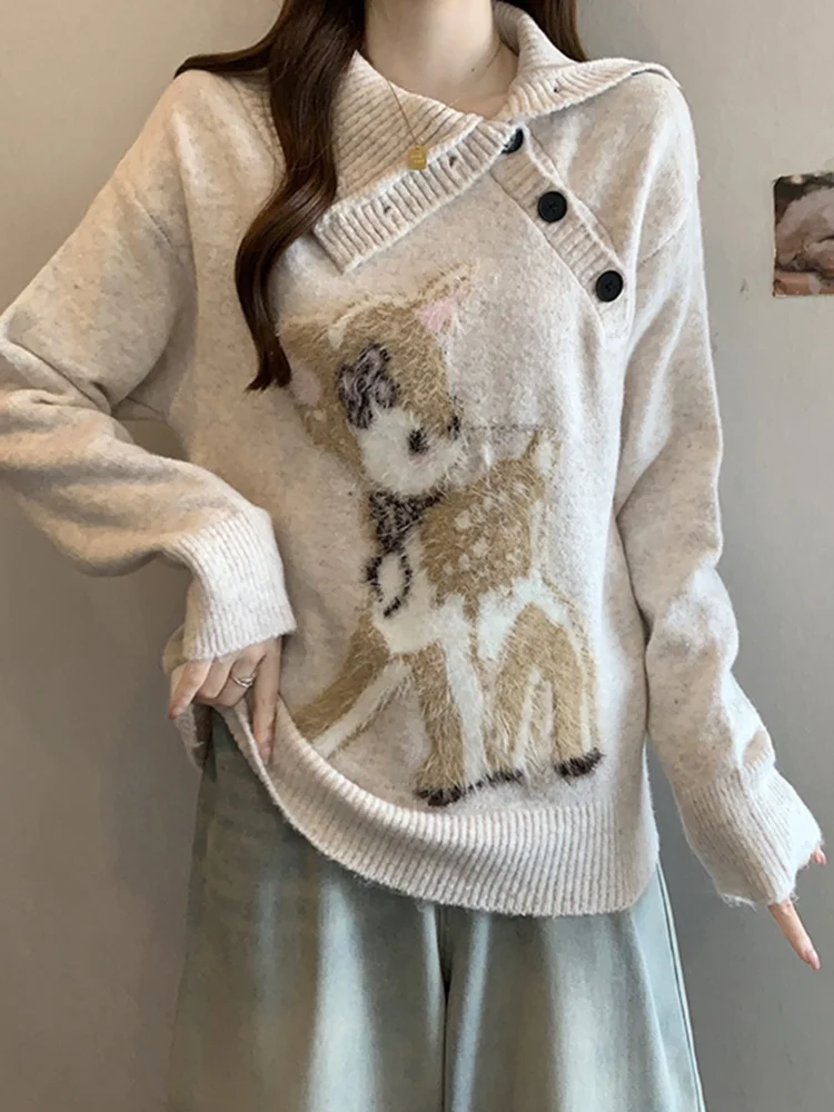 

Женский длинный вязаный свитер с цветочной вышивкой, асимметричным воротником, облегающий, повседневный, для улицы, зимний, модный