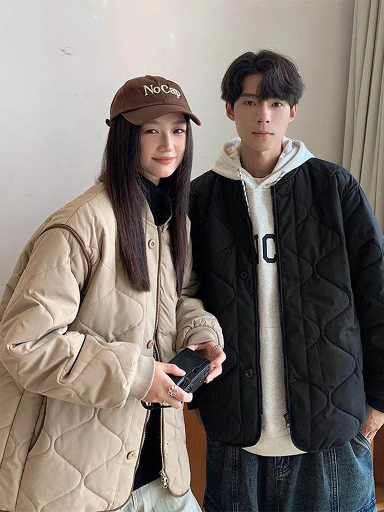 

ex Retro Winter Baseball Jaet Loose Fit Cotton Coat Teenage Korean Sle Pure Color Polyester Filling Warm Thiened Zi...