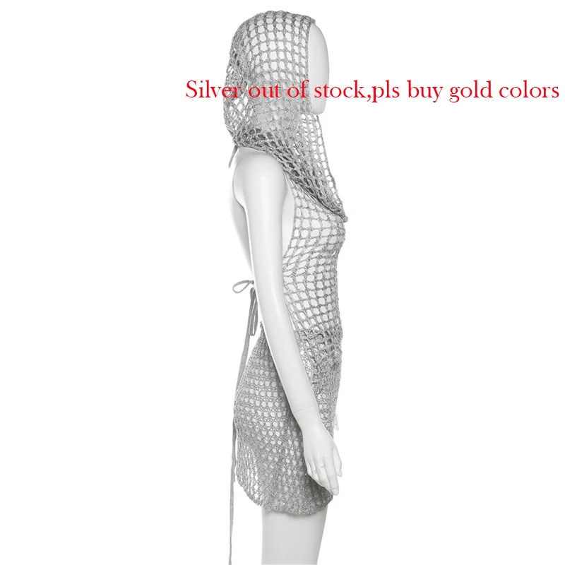 Gtpdpllt Y2k Sexy Two Piece Set Hollow Out Knit Sequin Hooded Crop Top And Mini Skirt Crochet Rave Festival Outfits For Women