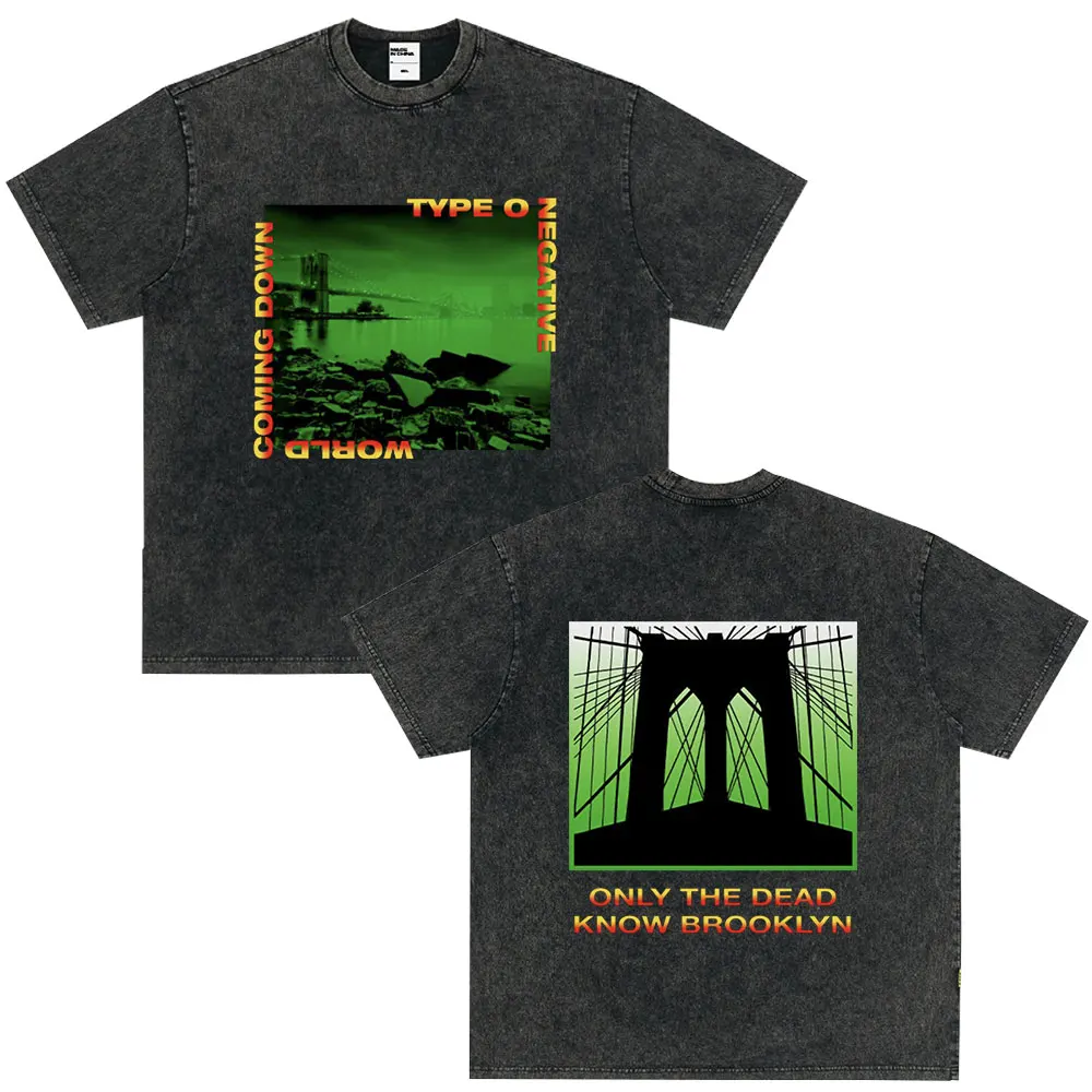 Rock Band Type O Negative The Green Man Vintage Washed T Shirt Gothic Metal Short Sleeve T-shirt Men\'s Vintage Hip Hop T Shirts