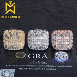 S925 Silvery Baguettes Moissanite Square Ring For Men Women Iced Out high-end Hip Hop Jewelry Pass Diamonds Tester With GRA