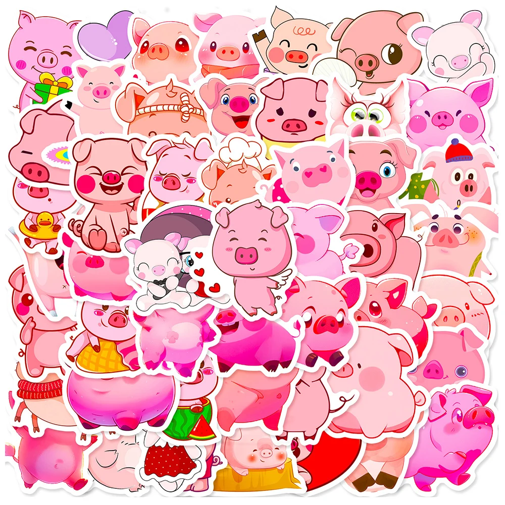 

10/30/50pcs Kawaii Pink Pig Stickers Decals Waterproof Decorative Stationery Laptop Diary Vinyl Cute Cartoon Sticker for Kid Toy