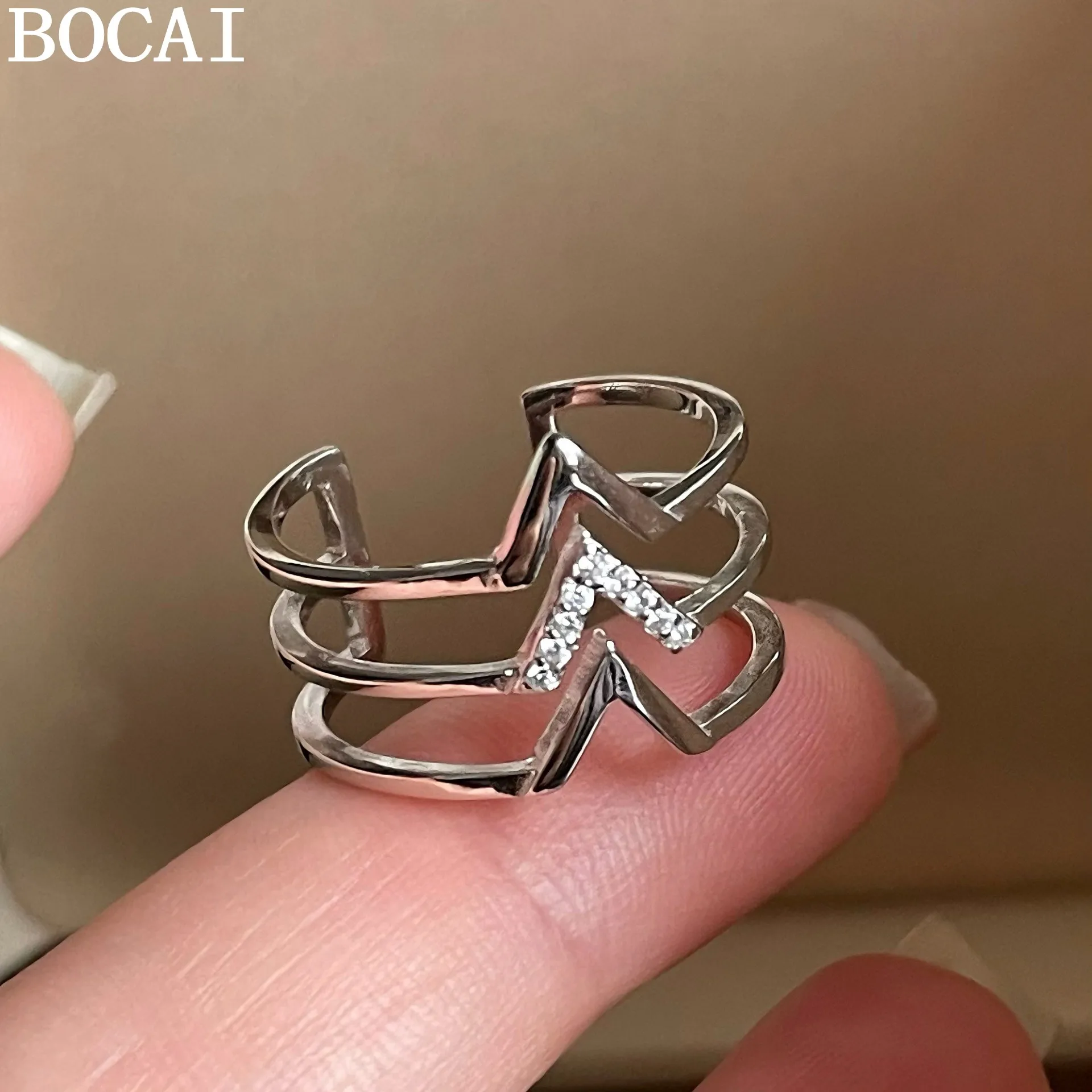 

Новое кольцо BOCAI из чистого серебра S925, простое и модное, в крутом стиле, многослойное, волнообразное, идеальный подарок для женщин.