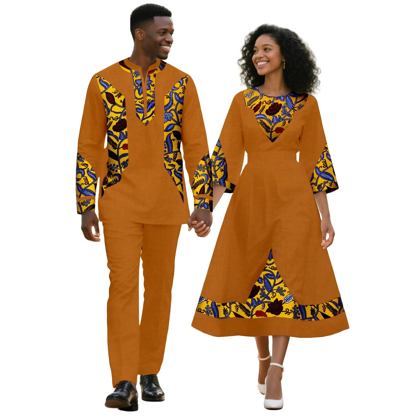 

Африканское лоскутное платье макси с принтом для женщин, одинаковые наряды для пар, дашики, мужские комплекты из топа и брюк с длинными рукавами, свадебные комплекты