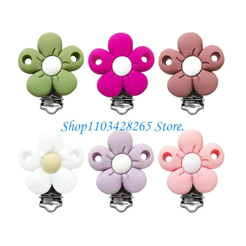 

Drop Proof Pacifier Holder With Secure Clamp Soft Silicoen Flower Charm Design For Pacifiers Toy G2TE