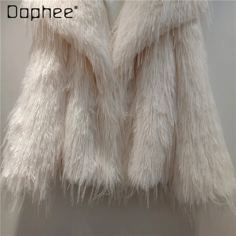 Koreańska Moda Frędzle Ekologiczny Płaszcz ze Sztucznego Futra Damski Elegancki Wysokiej Klasy Krótki Płaszcz ze Sztucznego Futra z Kołnierzem dla Socjety Nowość Zimowa