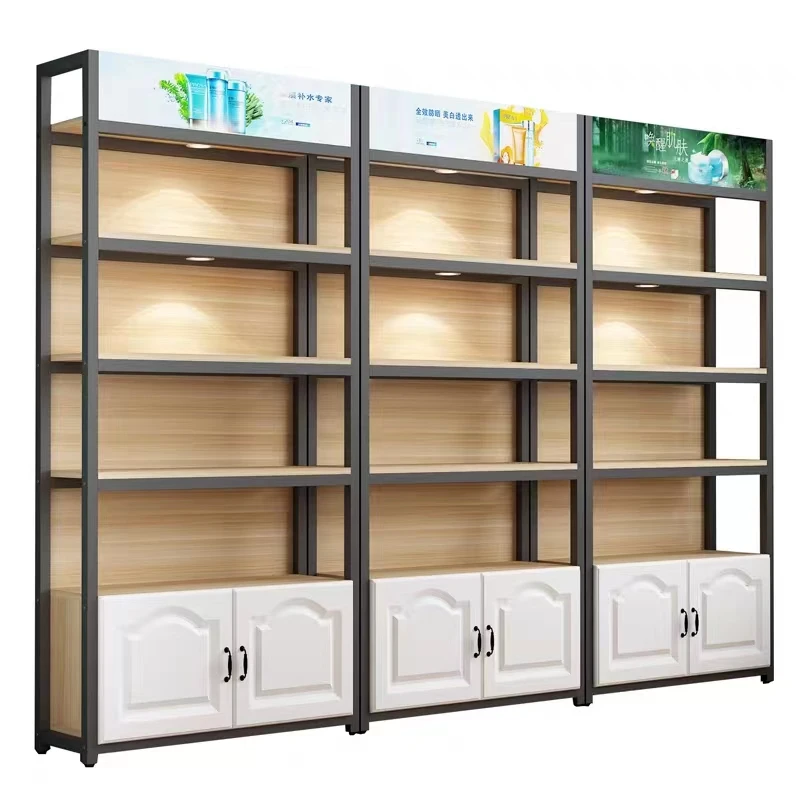 Custom. Hot Sale Makeup Skincare Display Cabinet Convenience Store Multilevel Display Rack Wood Supermarket Shelves