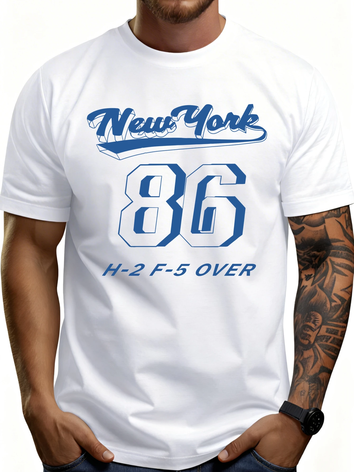 Casual Sports Style Men's T-Shirt New York 86 H-2 F-5 Graphic Print Suitable for Spring and Summer Wear, a Gift for Sports Fans and Stylish Men
