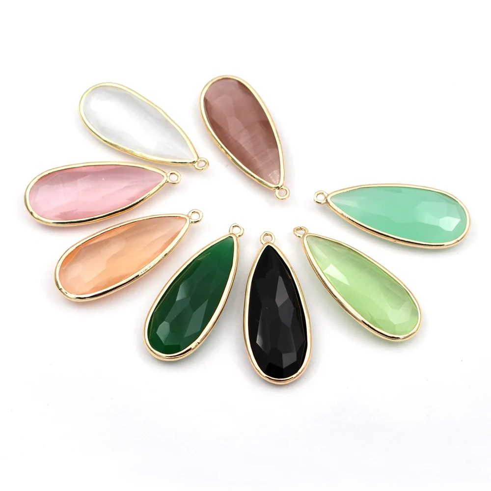 

10pcs Colored Faceted Cats Eye Stone Teardrops Pendants Green Jade Stone Drop Charms For Women Bridal Dangle Drops Earrings