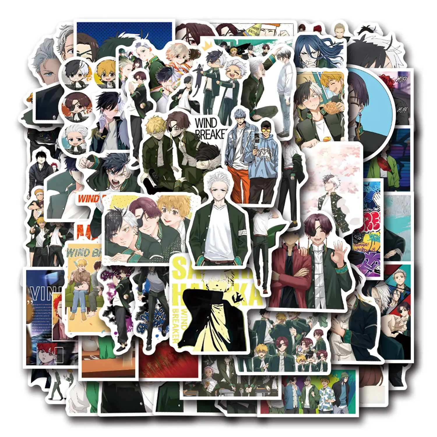 55Pcs Cartoon Wind Breaker Stickers DIY Stickers Scrapbooking Phone Luggage Skateboard Waterproof Decals