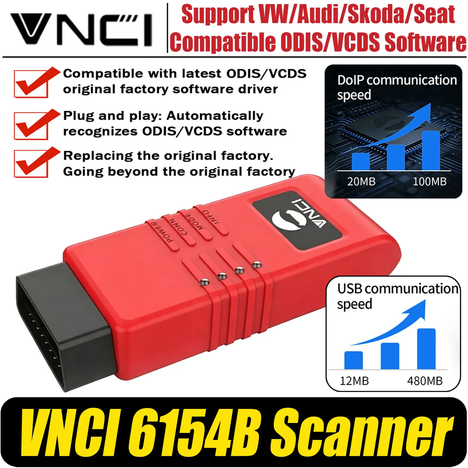 VNCI 6154B Diagnostic Tool for VW/AUDI/Skoda/Seat Diagnostic Scanner Support CAN FD/DolP ProtocoI Work on VCDS/ODIS Software