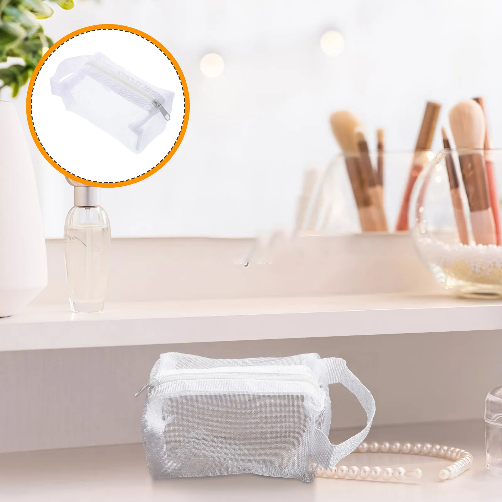 

Сетчатая мини-косметичка на молнии, белая, вместительная, дышащая сумка-органайзер, портативный дорожный органайзер для помады