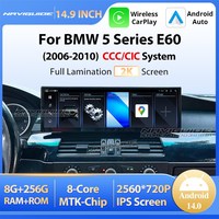 NAVIGUIDE 14.9'' Android 14 For BMW 5 Series E60 2006-2010 CCC CIC System Car Multimedia Player Wireless CarPlay Auto Headunit