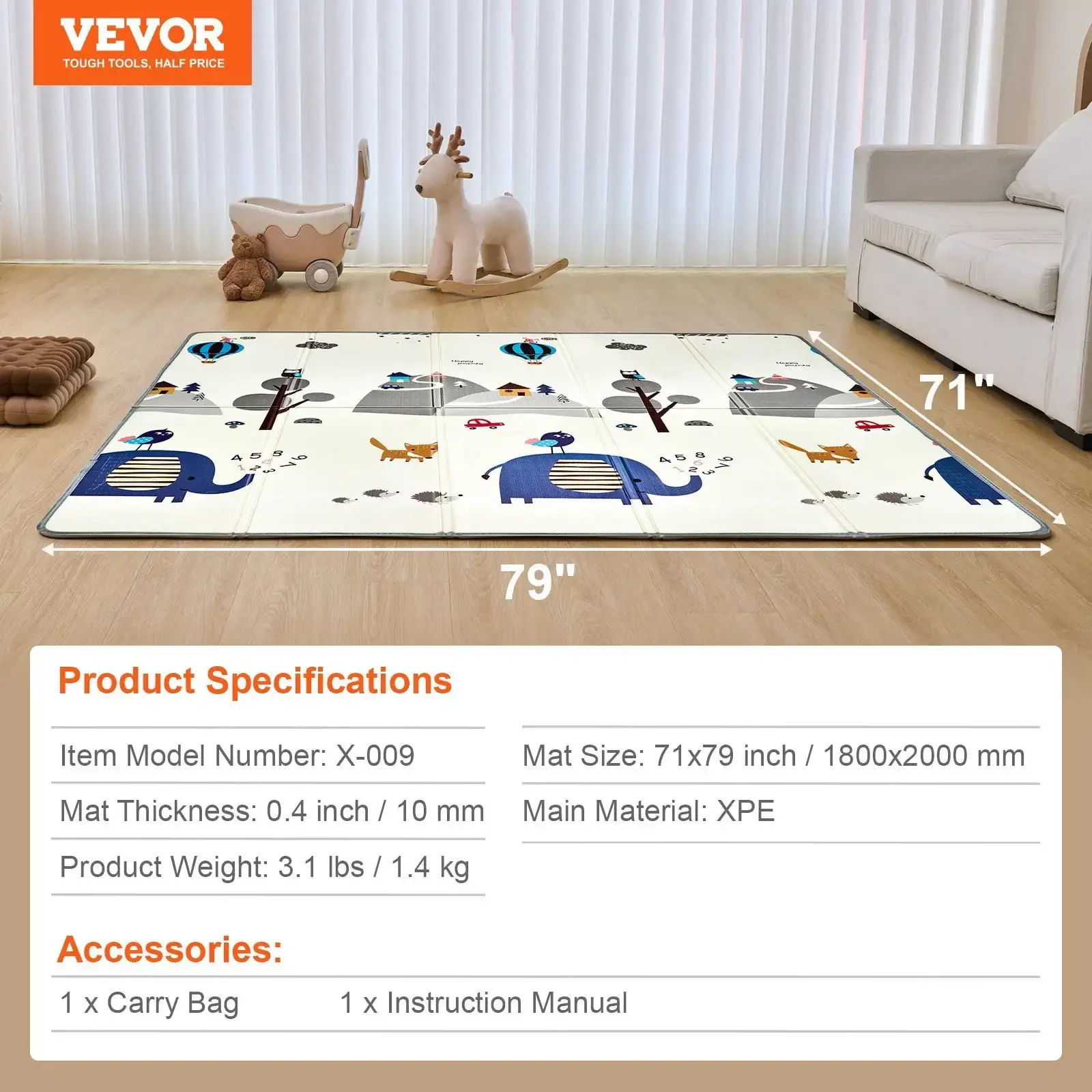 71 "x 79" เสื่อเล่นเด็ก Kids Crawling Soft Activity Floor Playmat 2 ด้าน