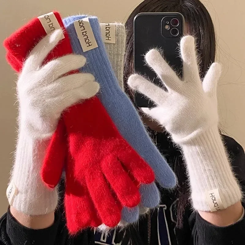 النساء الصوف الكشمير قفازات كابل متماسكة لمس إصبع ثقب الشتاء الخريف الدافئة طول المعصم الكلاسيكية قفازات الإناث القفاز