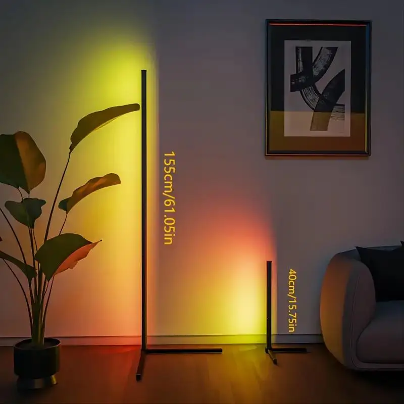 Lampa podłogowa narożna RGB 155 cm, lampa podłogowa ze zmianą koloru ze sterowaniem za pomocą inteligentnej aplikacji, nowoczesna lampa podłogowa z