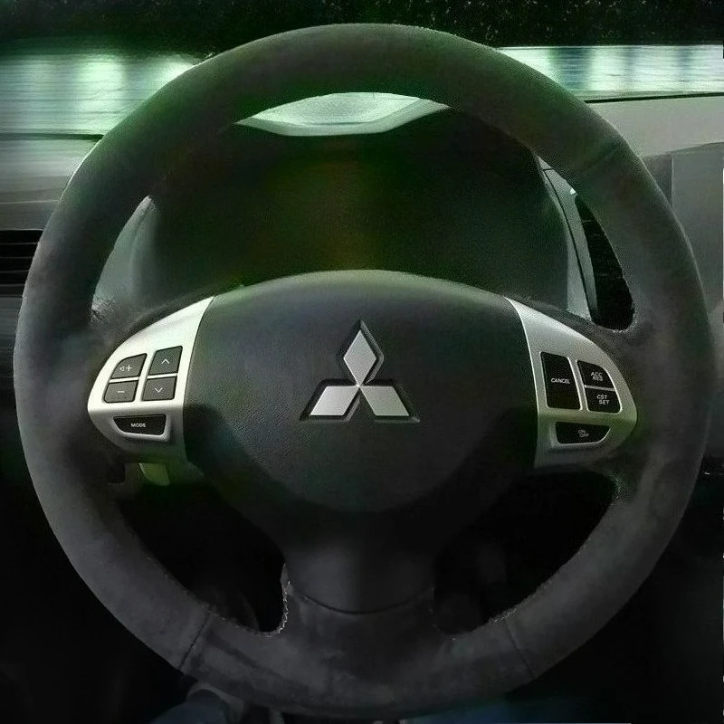 

Сшитый вручную черный замшевый чехол на руль автомобиля для Mitsubishi Lancer X 10 2007-2015 Outlander 2006-2013 ASX 2010-2013