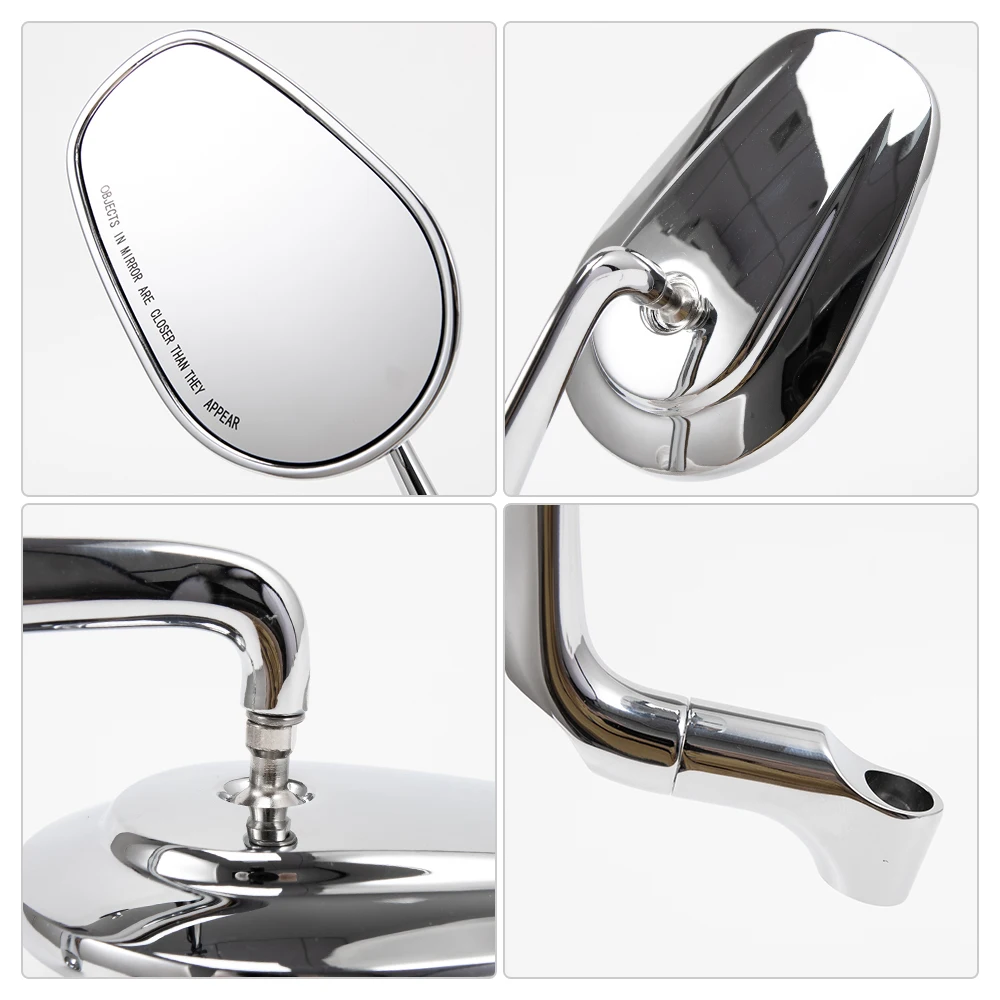 evomosa Motorcycle CHROME 8mm 10mm Rearview Mirror Universal Oval Mirror Multi Angle Adjustment EMARK Mirror - Image 6