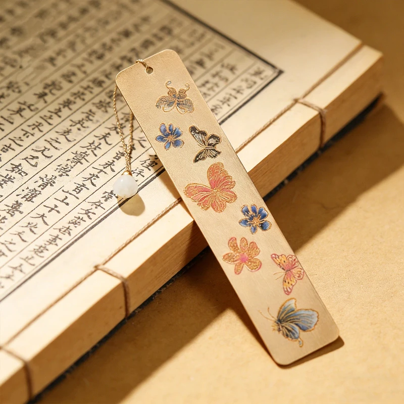 Brass Lacquer Butterfly Bookmark Gift Box Chinese Style for Teachers Students Birthday Graduation Collection Chinese Style Gift