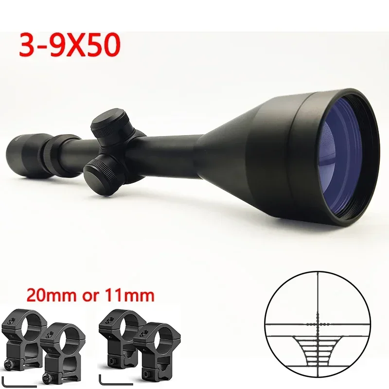 

3-9x50 Hunting Riflescope Optical Scope Green Red Illuminated 11/20mm Rail for Air Rifle Optics Hunting Airsoft Sniper Scopes