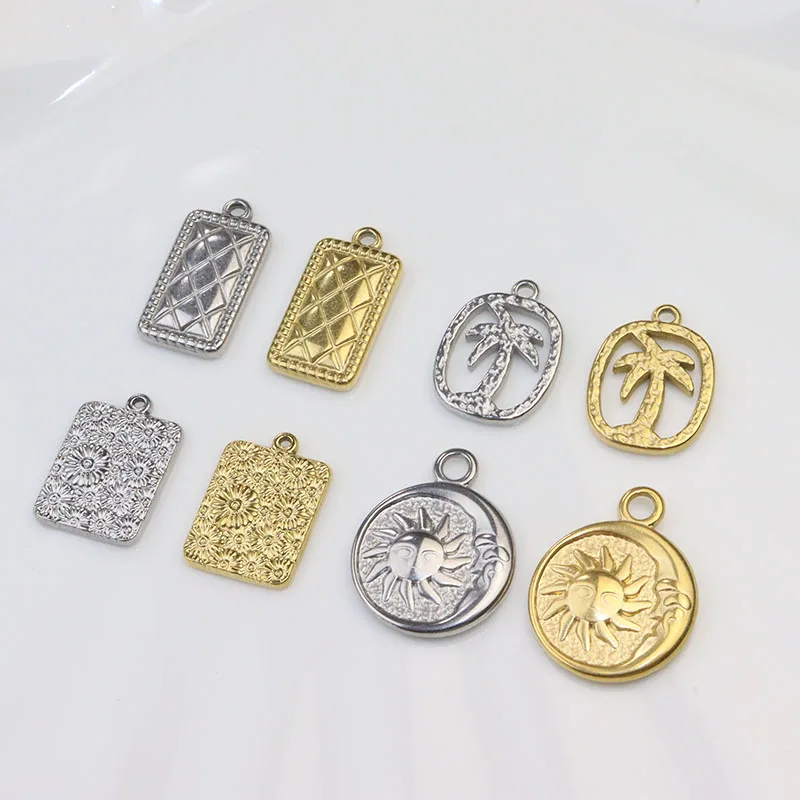 5pcs  Stainless Steel Coin Fashion Jewelry Charms Pendant DIY Handcraft Vacuum Plate Waterproof Antiallergic
