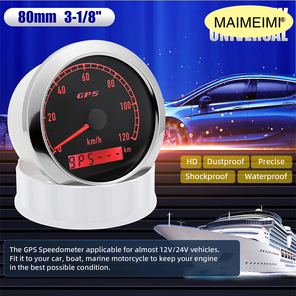 

Custom 7 Color LED Universal 80MM GPS Speedometer 0-120kmh 0-60kmh Speed Meter For Boat Car Yacht 80MPH Odometer With Antenna