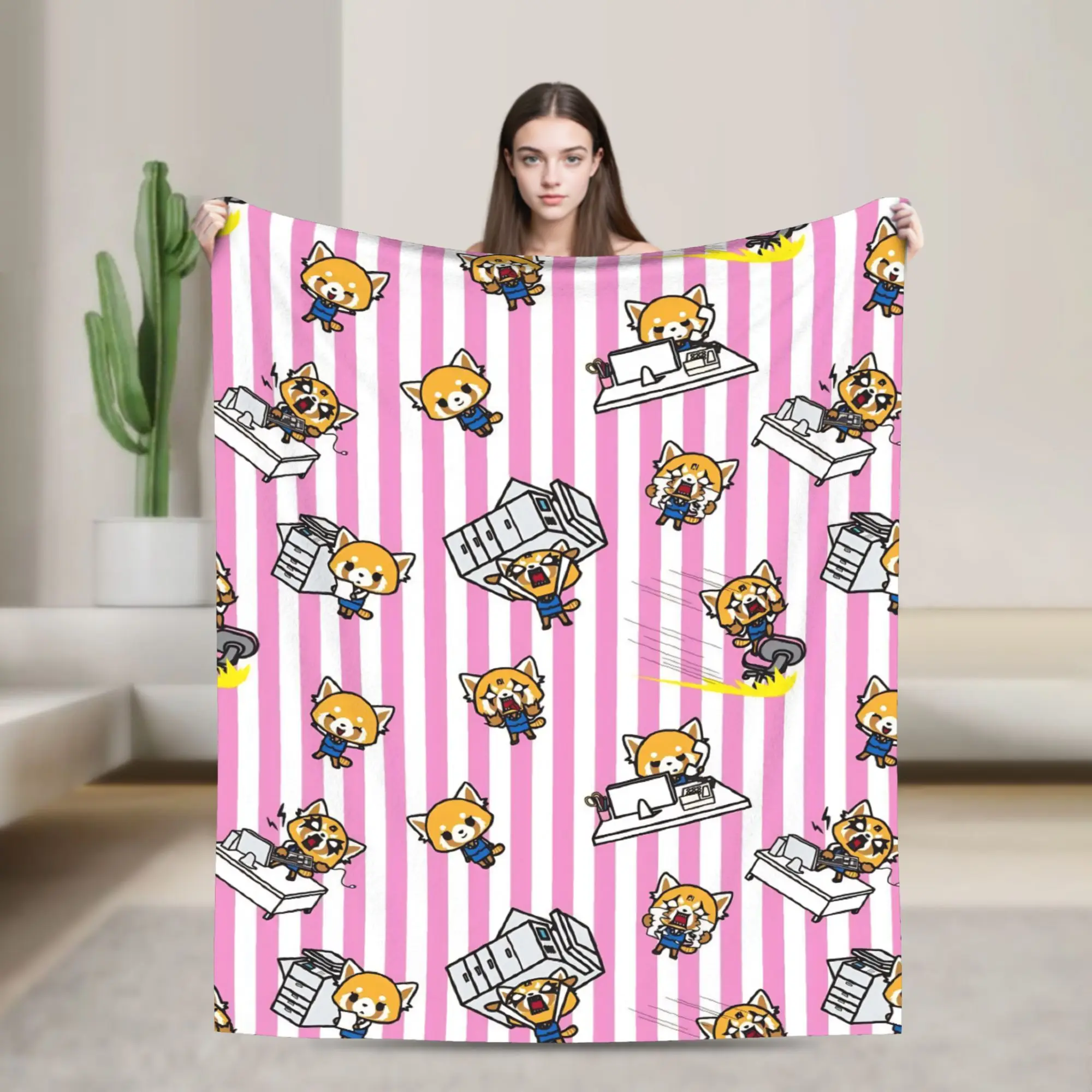 Aggretsuko Rage Knitted Blanket Retsuko Anime Flannel Throw Blankets Bed Sofa Printed Soft Warm Bedspreads