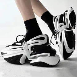 Designer Luxury Brand Sneakers Women Lace-up Thick Bottom Hollow Mixed Color Female Shoes Leisure Outdoor Fashion Runway Shoes