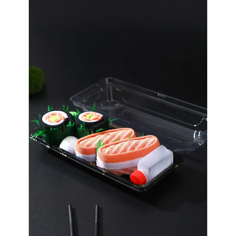 Two pairs of novel and interesting salmon sushi-pattern socks as a gift set. With a fun design, suitable for party events.