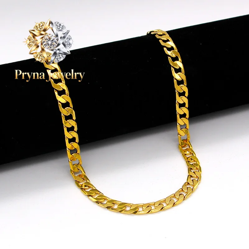 Pryna Jewelry   Luxury 24K 9999 Pure Gold real gold Men's Women's Cuban Chain Necklace