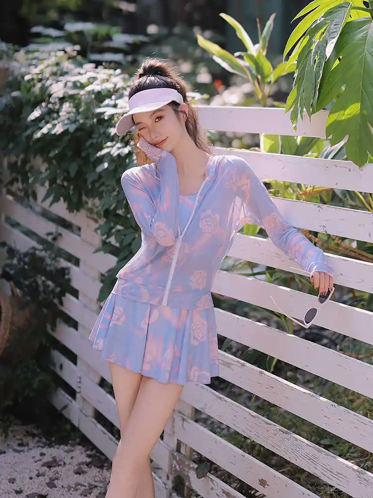 

Новинка 2024: Женский спортивный купальник большого размера, консервативный комплект из трех предметов для плавания в термальных источниках и водных видов спорта