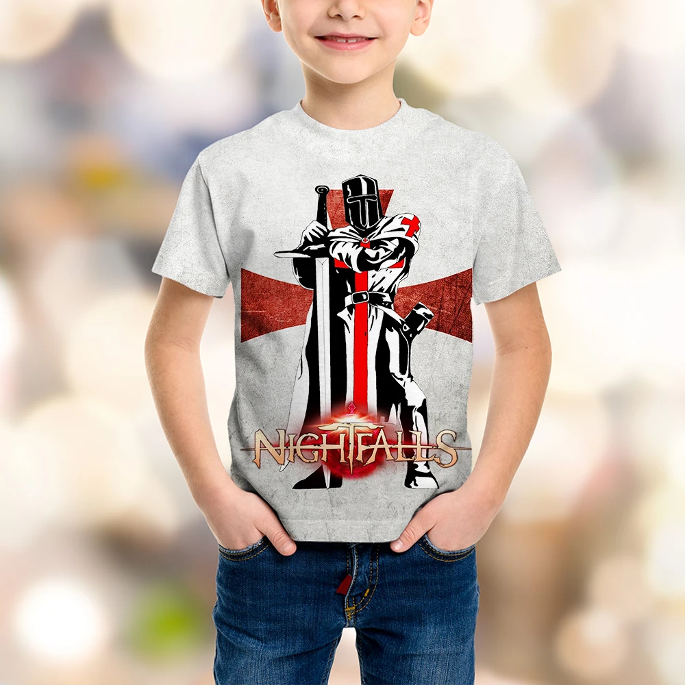 SONSPEE Samurai Pattern Templar Order 3D Print Kids Medieval Knight Clothes Crew Neck Harajuku T-Shirt Boy Girl Oversize Jerseys