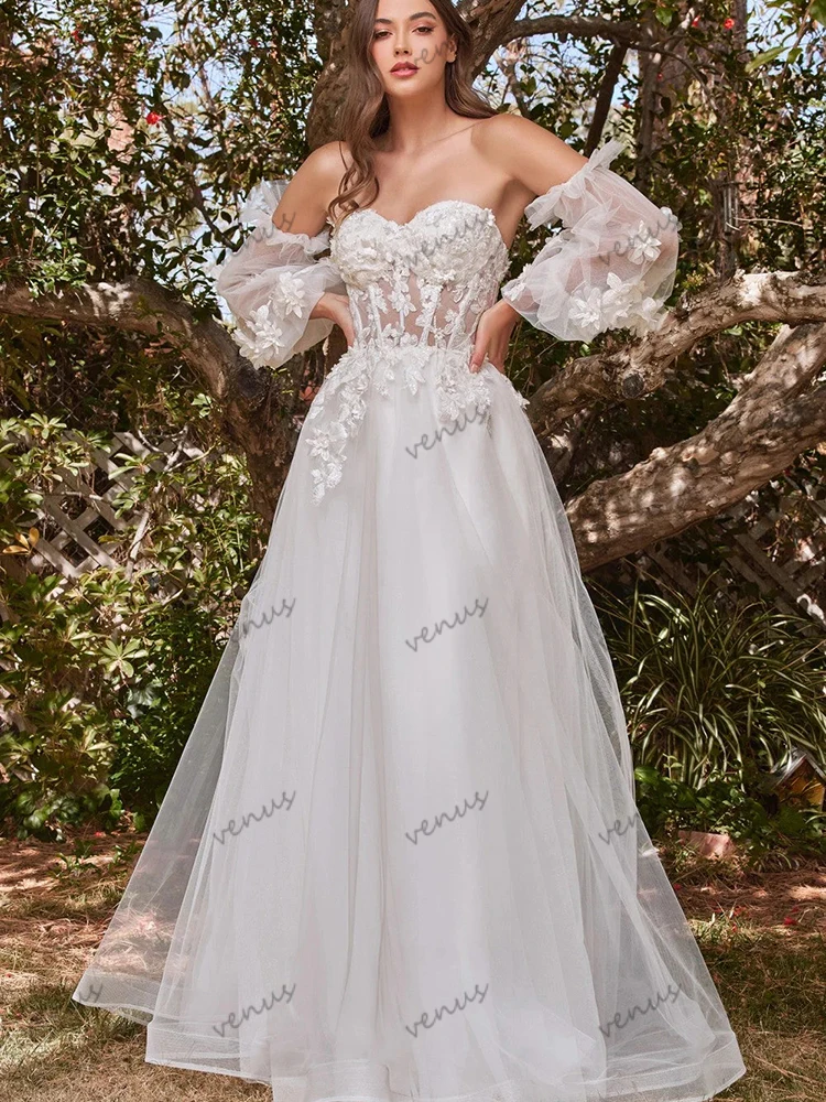 ชุดแต่งงานที่หรูหราสายชุดเจ้าสาวลูกไม้Appliquesปิดไหล่Robesสําหรับผู้หญิงVestidos De Noviaที่กําหนดเอง 2025