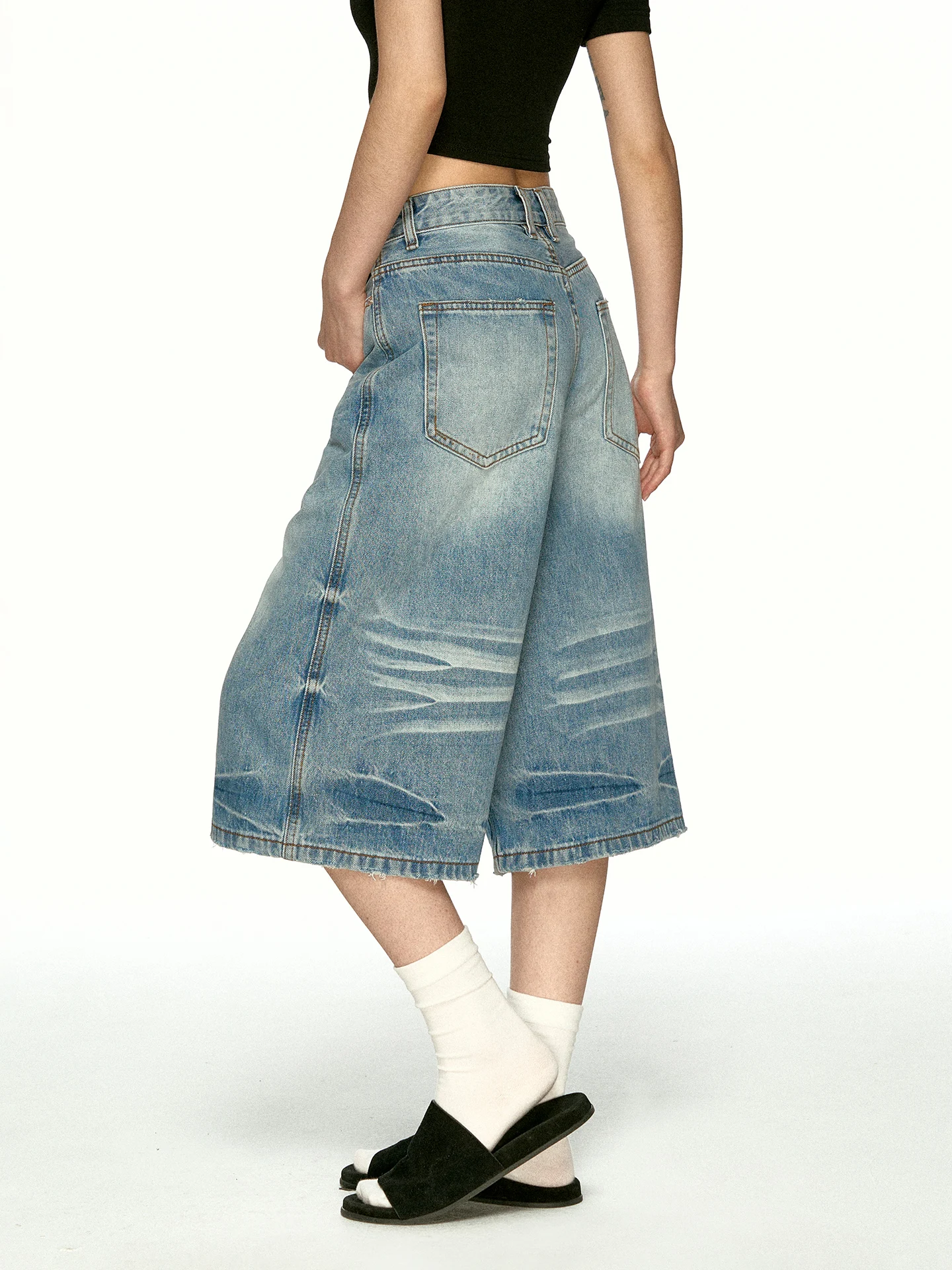 Aaisup American Style Washed  Pattern Wide Leg Jeans Women Summer Loose Slim Fit High Waist Straight Cut Denim Pants