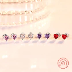 Pure 925 Sterling Silver Woman's New Fashion Jewelry Crystal Heart Stud Earrings XY0210