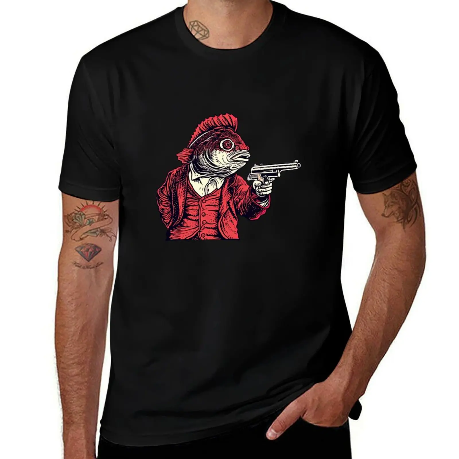 Fish With A Loaded Gun T-Shirt Classic Graphic Short Sleeve Top T-Shirt