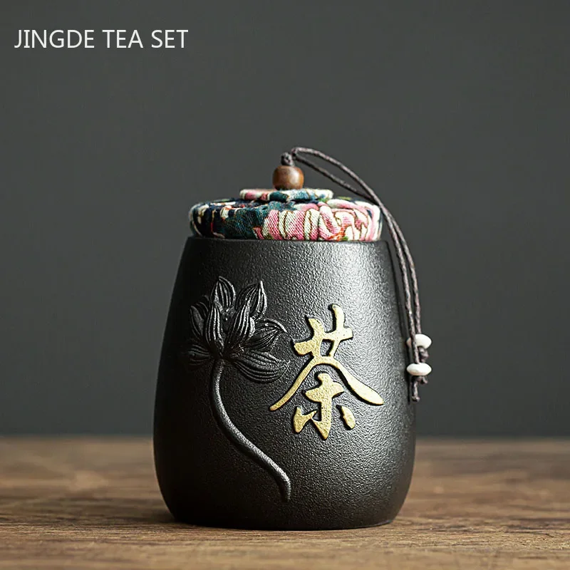 Portable Tea Caddy Travel Tea Bag Sealed Ceramics Jar Tea Storage Moisture-proof Containers Kitchen Spice Coffee Canister