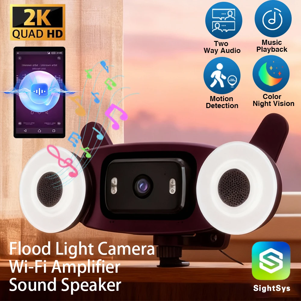 

2K 5MP двусторонний аудио прожектор Wi-Fi камера безопасности наружная цветная настенная лампа ночного видения камера видеонаблюдения IP-камера