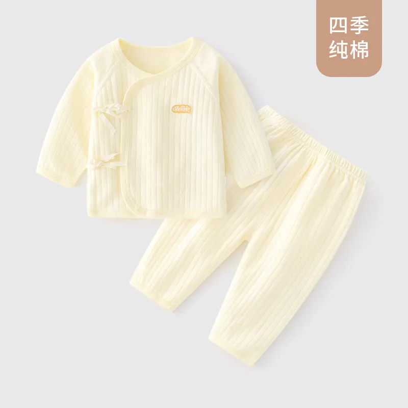 

Baby Underwear Set Cotton Boneless Pajamas Newborn Clothes Can Be Opened Crotch Full Moon Baby Two-piece Set
