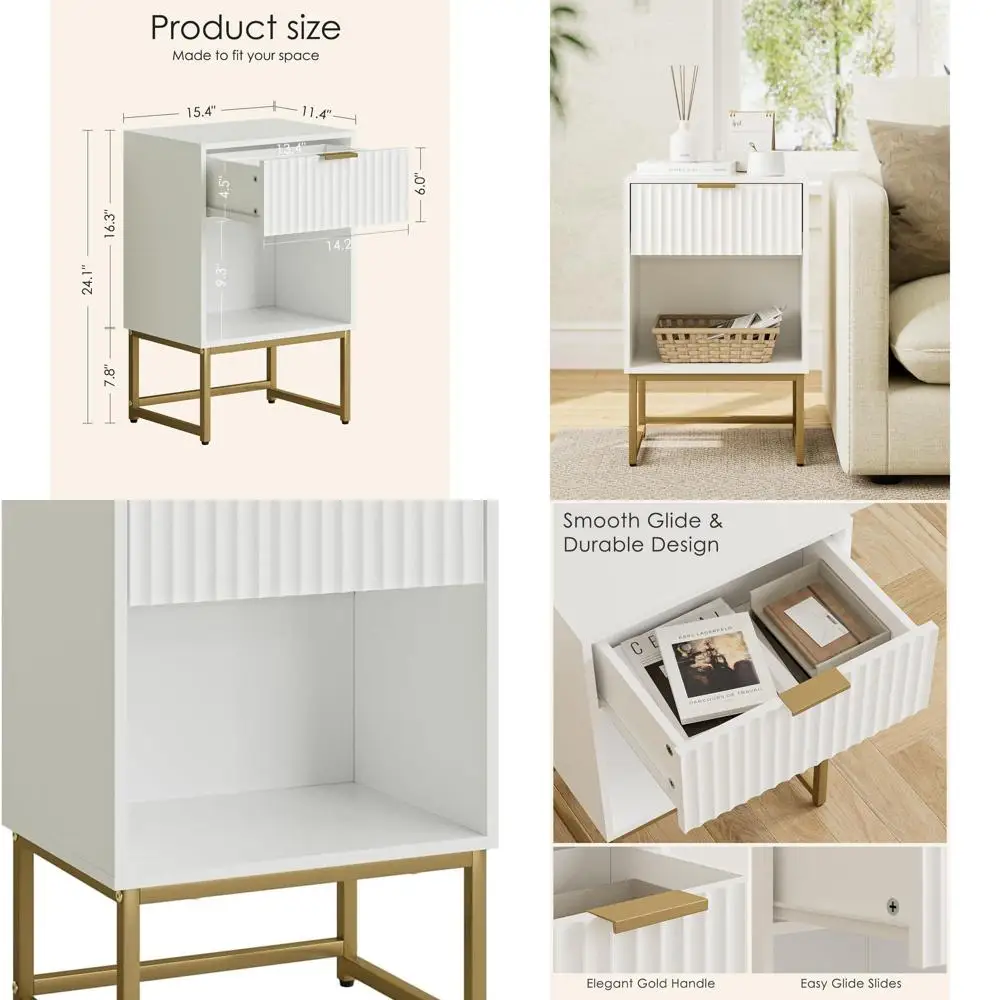 

Современная белая деревянная прикроватная тумбочка с ящиком – элегантный приставной столик для спальни, гостиной, офиса